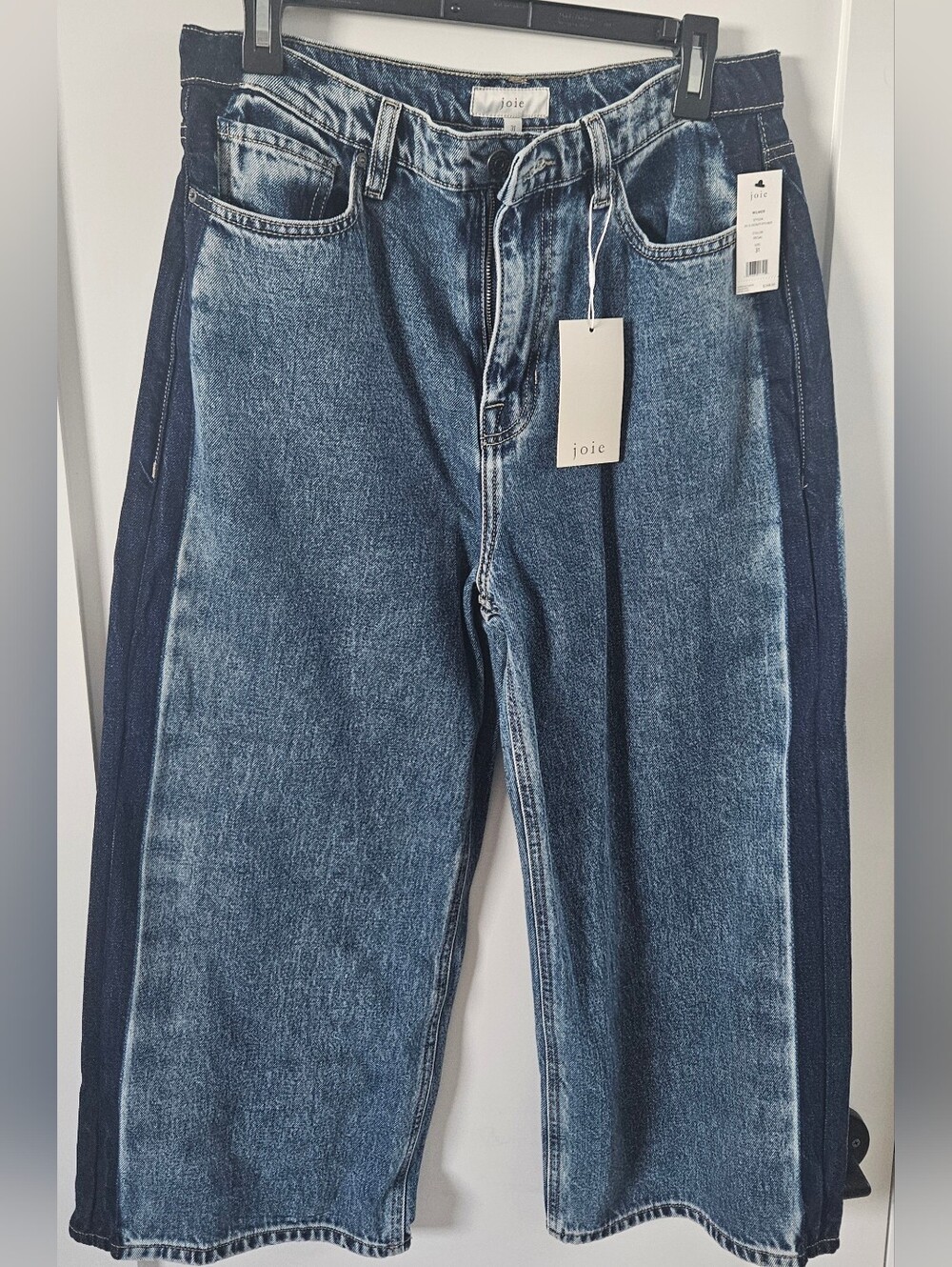 Joie NWT Wilmer Ankle Cropped Two-Tone Denim Jeans with Dark Side Panels SIZE 31